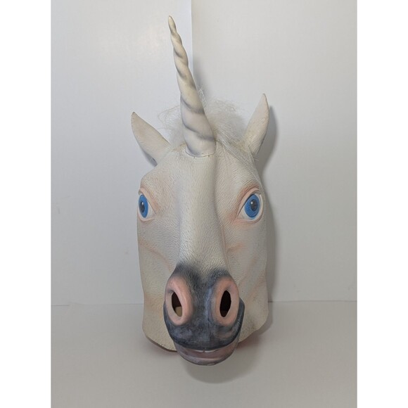 Unicorn Head Mask Adult Animal Horse Cosplay Costume White Latex - Picture 1 of 9